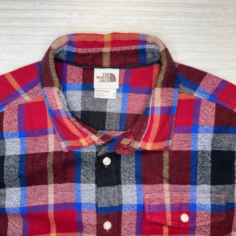 The North Face‎ Plaid Flannel Shirt Men's Medium Red Blue Black Cotton Button Up